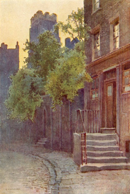 Old Barrack Yard, Belgravia (farge litho) av Ernest William Haslehust