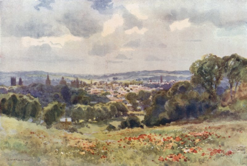 Oxford fra Headington Hill (farge litho) av Ernest William Haslehust
