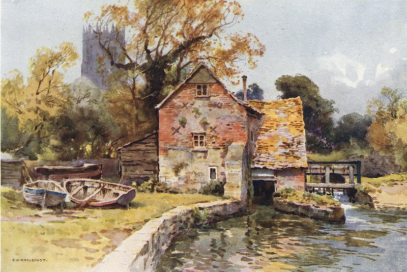 Place Mill, Christchurch (farge litho) av Ernest William Haslehust