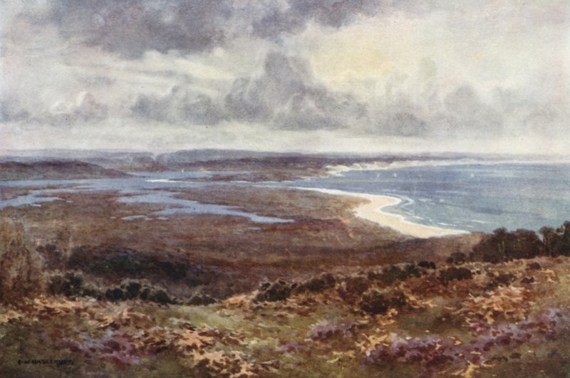 Poole Harbour fra Studland (farge litho) av Ernest William Haslehust