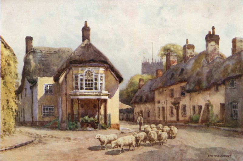 Puddletown (farge litho) av Ernest William Haslehust
