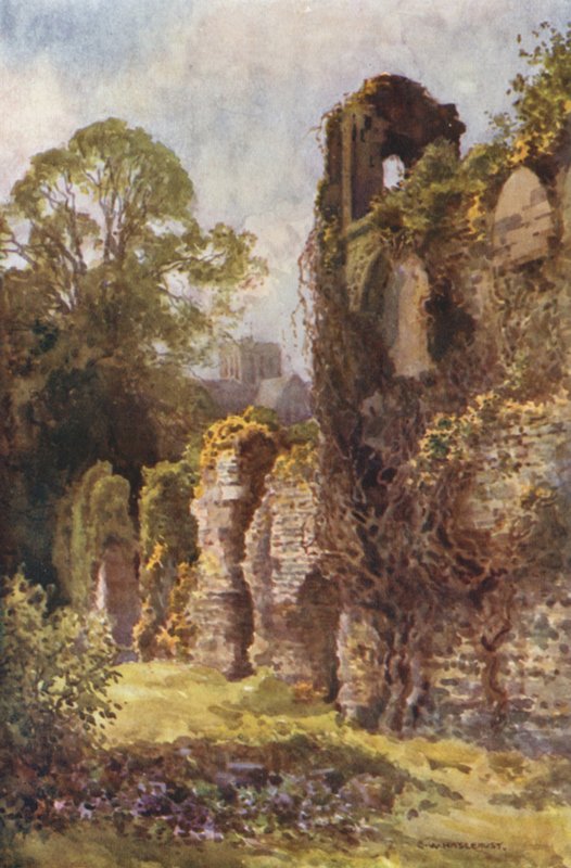Ruinene av Wolvesey Castle (farge litho) av Ernest William Haslehust