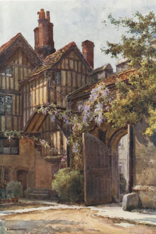 The Close Gate (farge litho) av Ernest William Haslehust