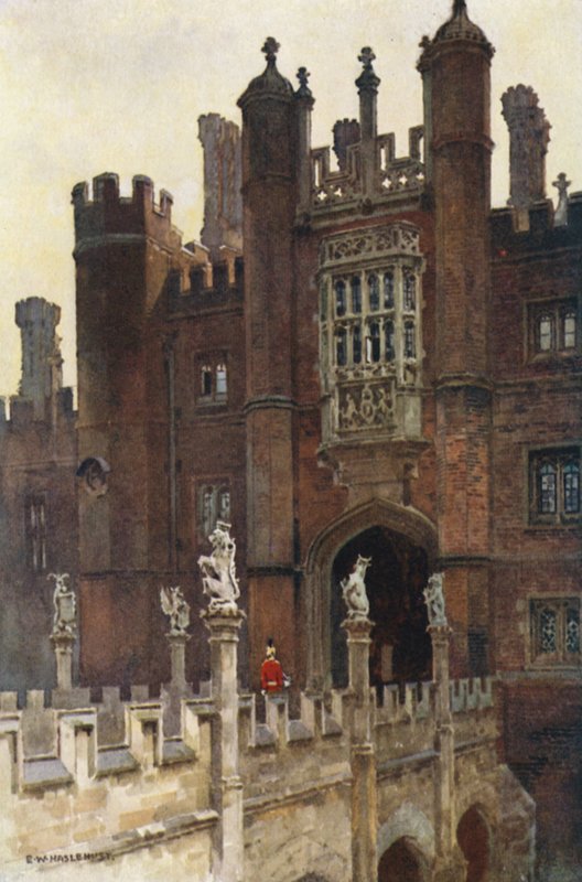 The Great Gatehouse, West Entrance (farge litho) av Ernest William Haslehust