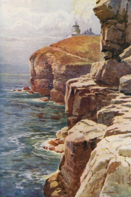 Fyret, Anvil Point (farge litho) av Ernest William Haslehust