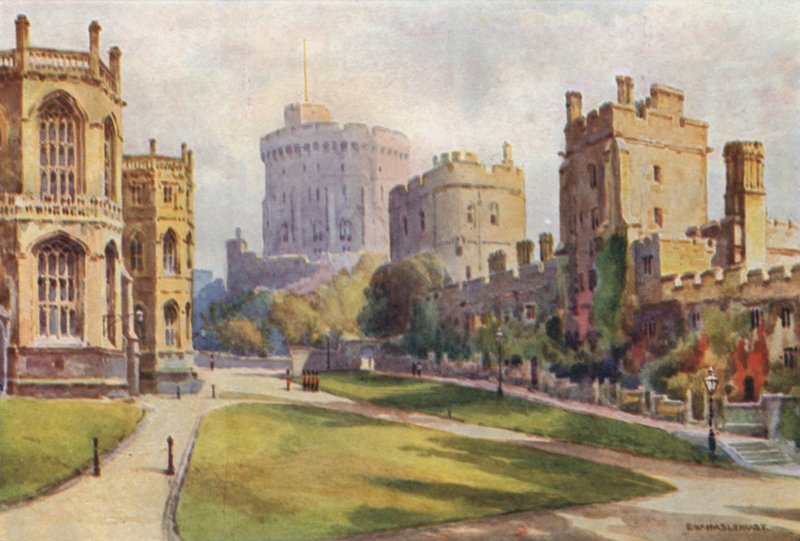The Lower Ward, Windsor Castle (farge litho) av Ernest William Haslehust