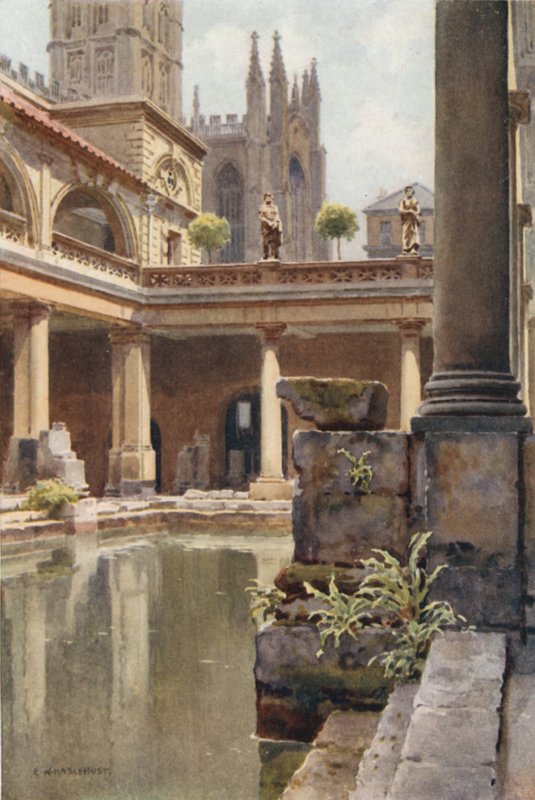 Det romerske badet (farge litho) av Ernest William Haslehust