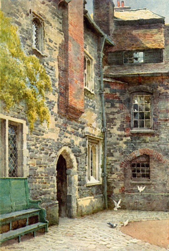 Washhouse Court, Charterhouse (farge litho) av Ernest William Haslehust