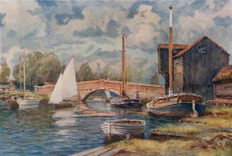 Wroxham Bridge (farge litho) av Ernest William Haslehust