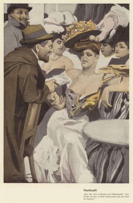 Nattkafé (litho i farger) av Ernst (after) Heilemann