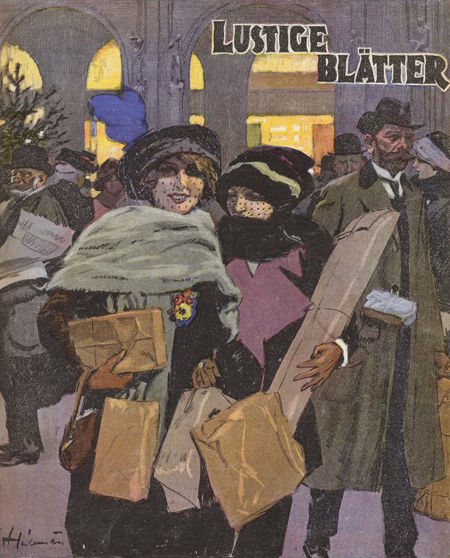 Kvinners julehandel (farge litho) av Ernst (after) Heilemann