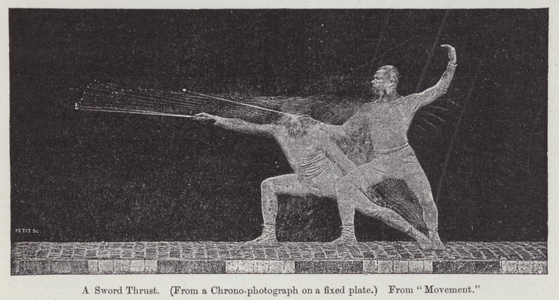Kronofotografi som viser bevegelsen involvert i et sverdstøt (gravering) av Etienne Jules Marey