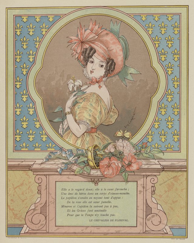 Portrett av en vakker ung kvinne (farge litho) av Eugene (after) Courboin