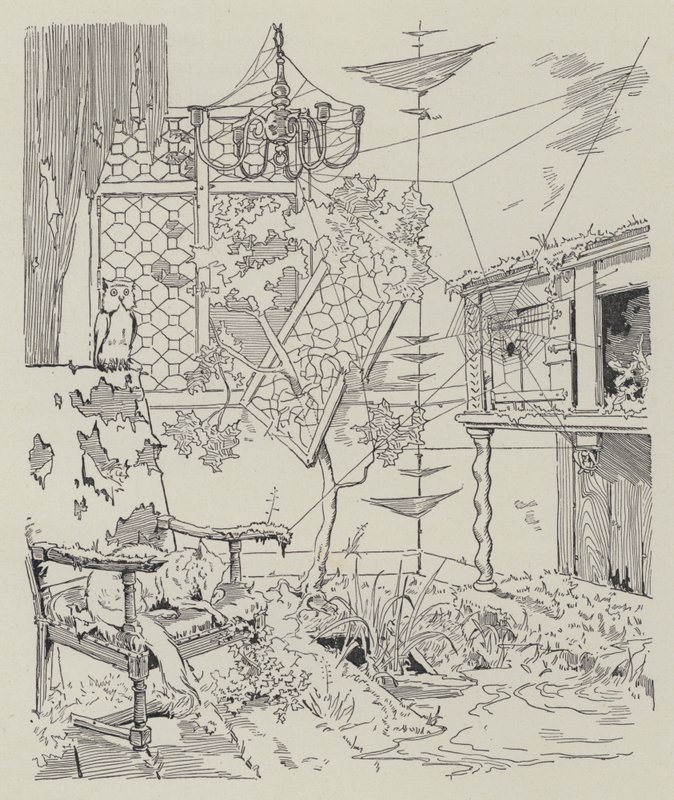 Scene fra La Dame de Gai-Fredon, av Quatrelles (Ernest L'Epine) (litho) av Eugene (after) Courboin