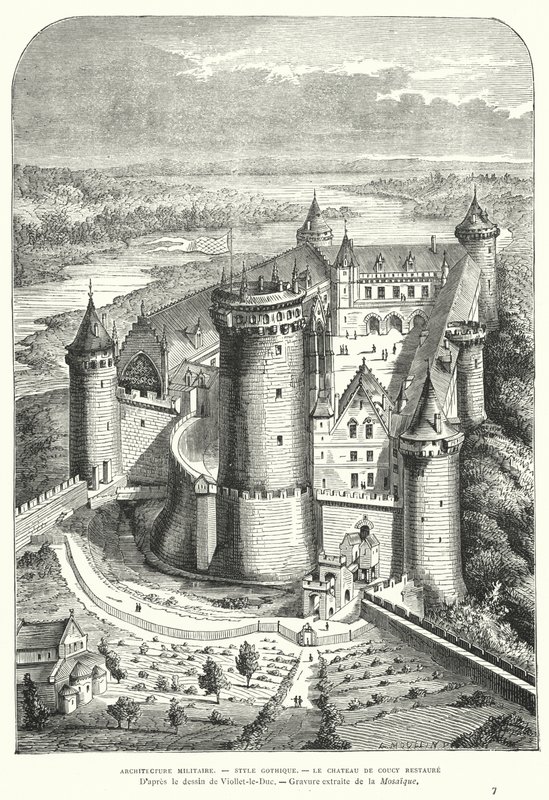 Chateau de Coucy, Picardie, Frankrike, etter restaureringen på 1800-tallet av Eugene Viollet-le-Duc av Eugene Emmanuel after Viollet le Duc
