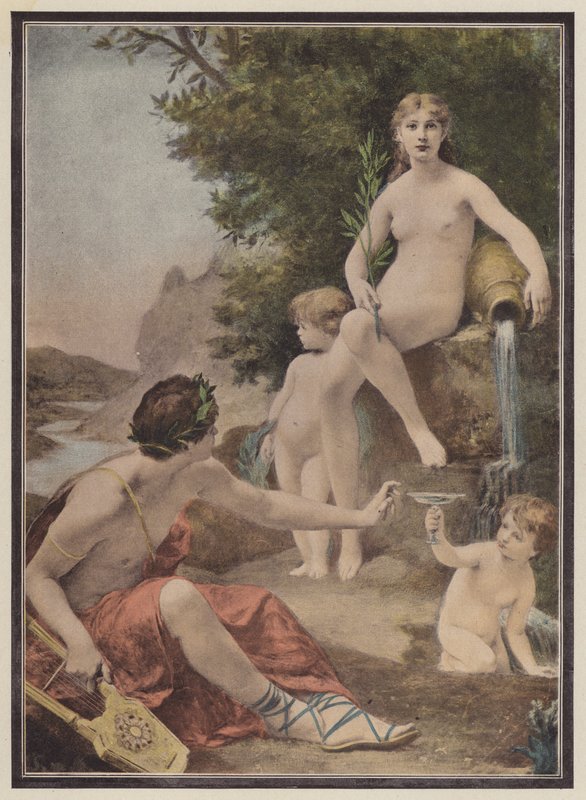 Poeten og fontenen (farge litho) av Eugene Romain Thirion