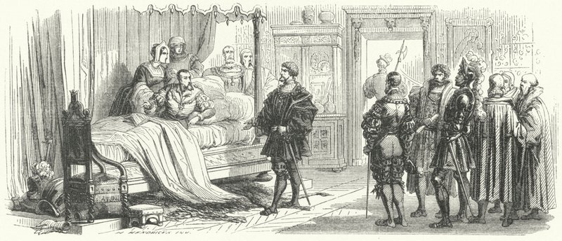 Møte mellom den hellige romerske keiser Charles V og hans fange, kong Frans I av Frankrike, i Madrid, 1525 av European School
