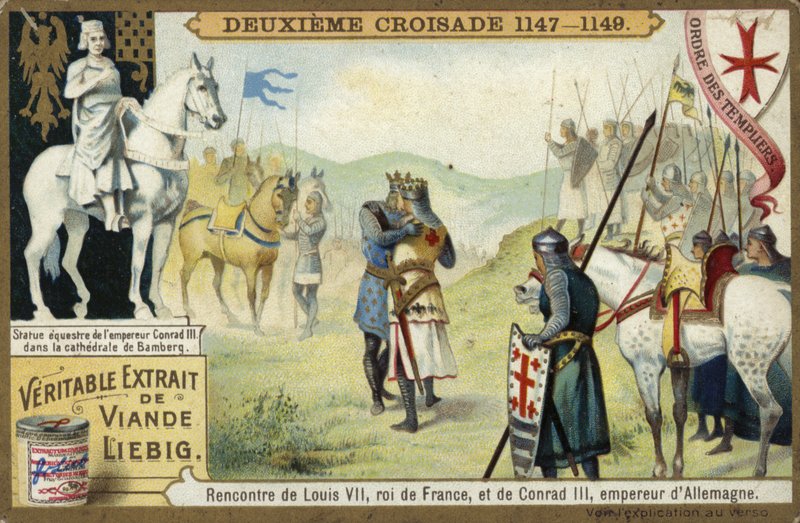 Møte mellom Louis VII, konge av Frankrike, og Conrad III, keiser av Tyskland, andre korstog, 1147-1149 av European School