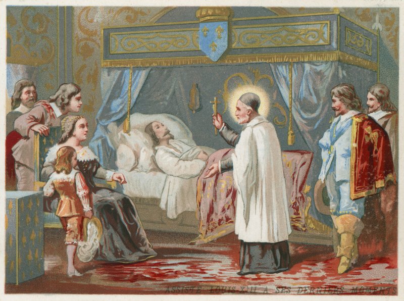 St Vincent de Paul hjalp kong Louis XIII av Frankrike i hans siste øyeblikk, 1643 av European School