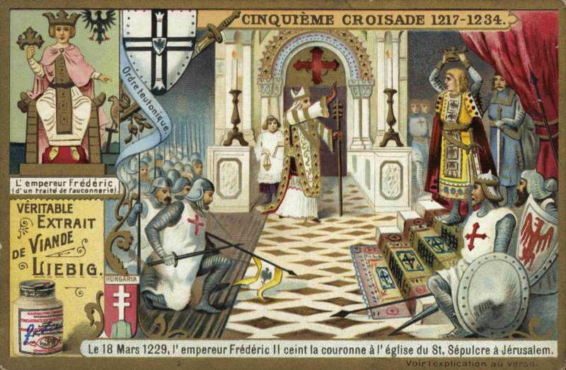 Keiser Fredrik II tar Jerusalems krone i Den hellige gravs kirke, sjette korstog, 18. mars 1229 av European School