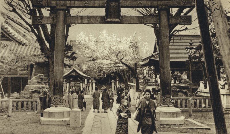 Japan, gate i Tokyo, tid for kirsebærblomstring (s/hvitt bilde) av European Photographer