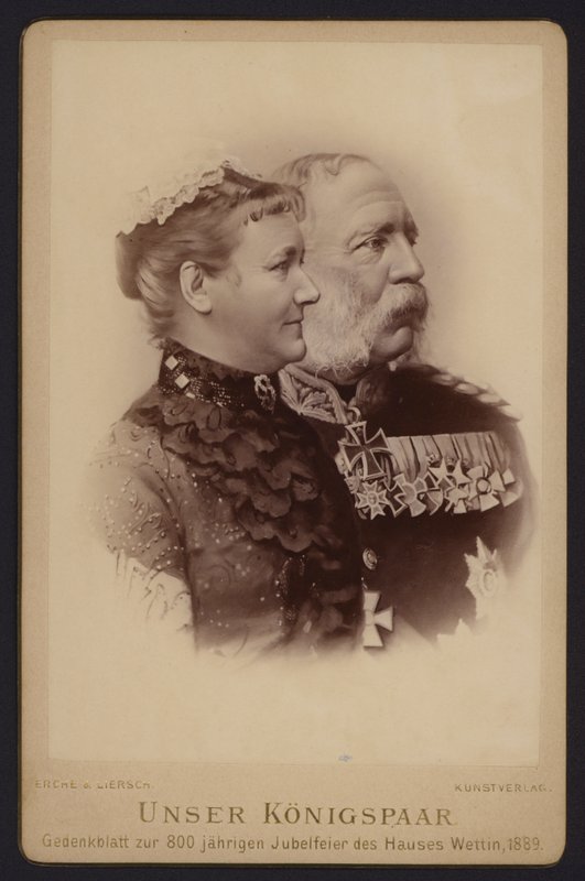 Portrett, Albert, konge av Sachsen, og hans kone, tidligere prinsesse Carola av Sverige (s/hv-bilde) av European Photographer