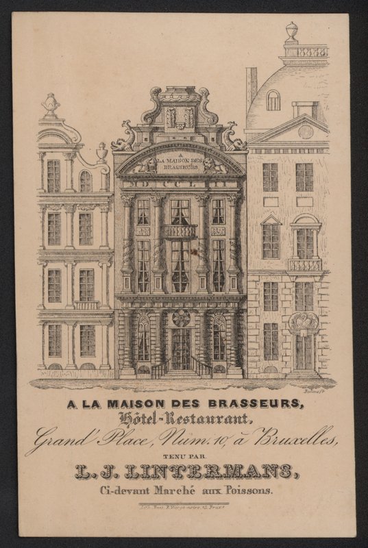 På La Maison Des Brasseurs, Hotel Restaurant, Brussel, L J Lintermans (gravering) av European School