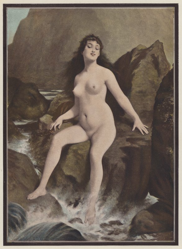 En sirene, en skapning fra gresk mytologi (farge litho) av European School