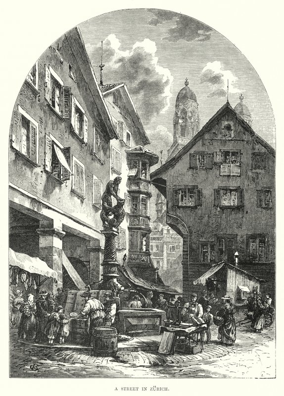 En gate i Zürich (gravering) av European School