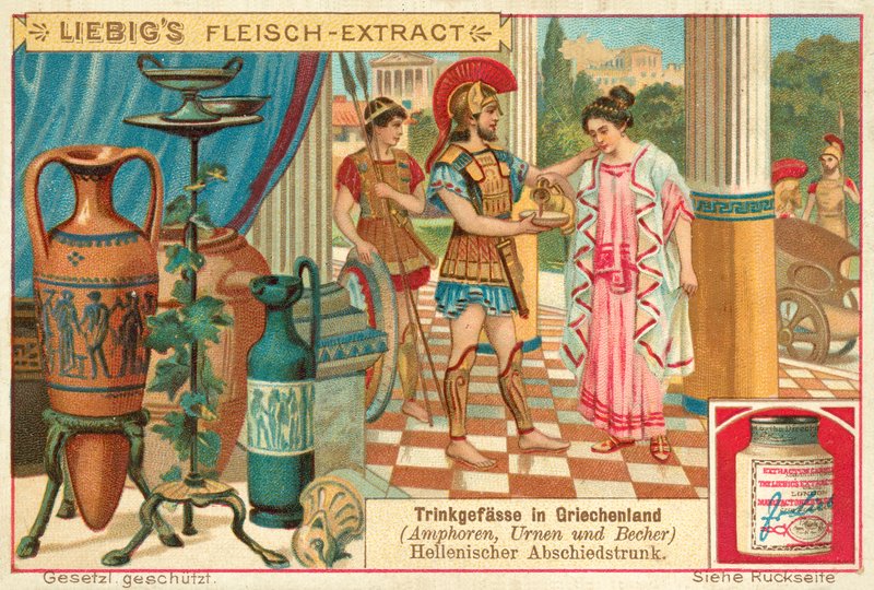 En avskjedsdrink i antikkens Hellas (chromolitho) av European School