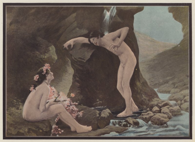 En scene fra Daphnis og Chloe (farge litho) av European School