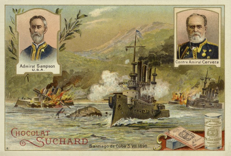 Admiralene William Sampson og Pascual Cervera, og slaget ved Santiago de Cuba, spansk-amerikansk krig, 3. juli 1898 av European School