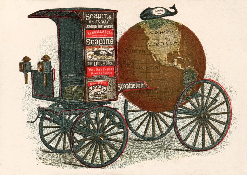 Annonse for Soapine, "The Dirt Killer" - et amerikansk rengjøringsprodukt fra 1800-tallet (chromolitho) av European School