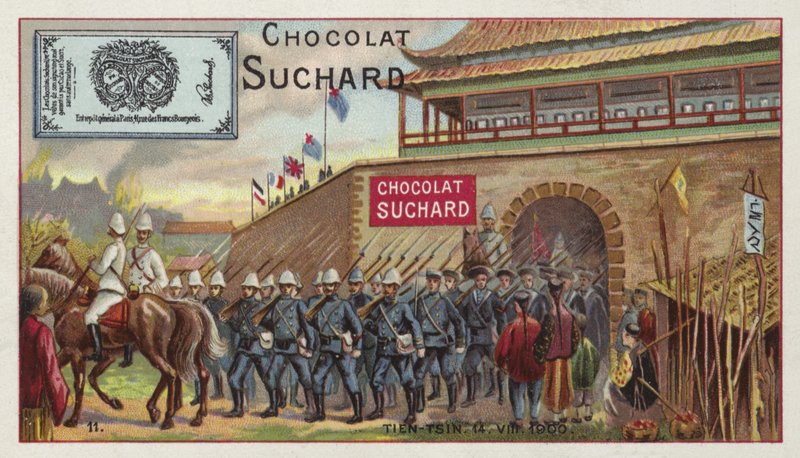 Allierte tropper marsjerte ut av Tianjin, Kina, Boxer Rebellion, 1900 av European School