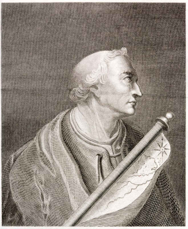 Amerigo Vespucci , italiensk navigatør og oppdagelsesreisende (gravering) av European School