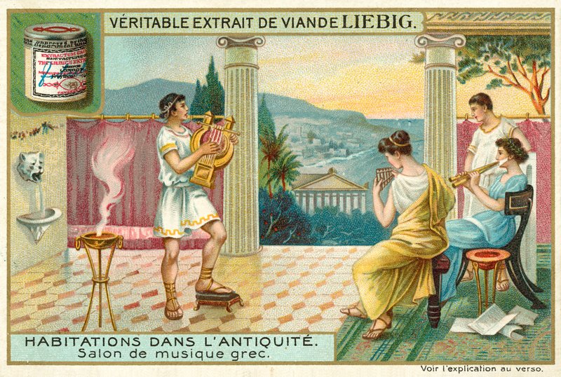Antikkens gresk musikkrom (chromolitho) av European School