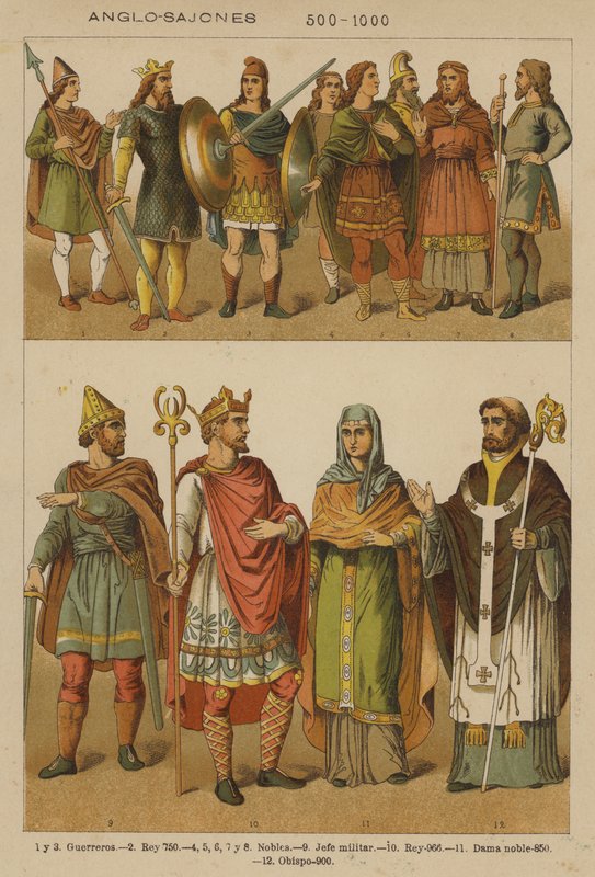 angelsaksere, 500-1000 (farge litho) av European School
