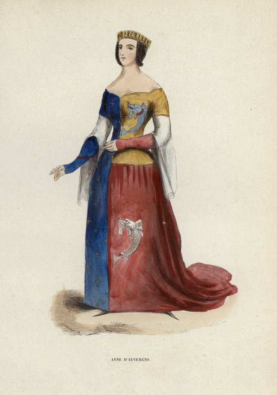 Anne D'Auvergne (farget gravering) av European School