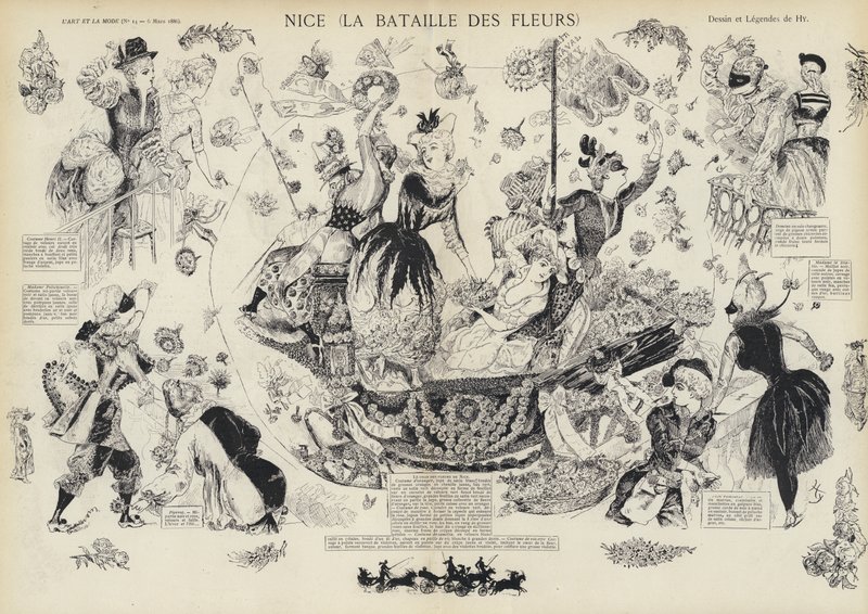 Årlig Battle of the Flowers, Nice, Frankrike (litho) av European School