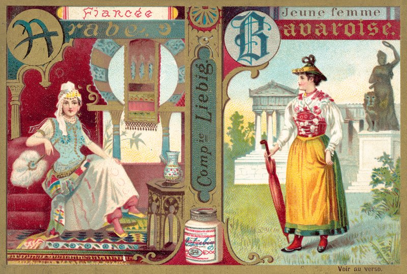 Arabisk forlovede og ung bayersk kvinne (chromolitho) av European School