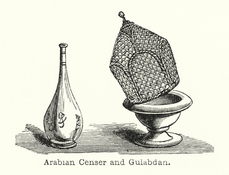 Arabisk røkelseskar og Gulabdan (gravering) av European School