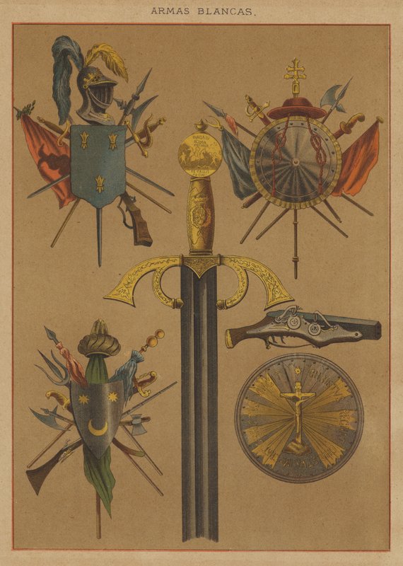 Hvite våpen (farge litho) av European School