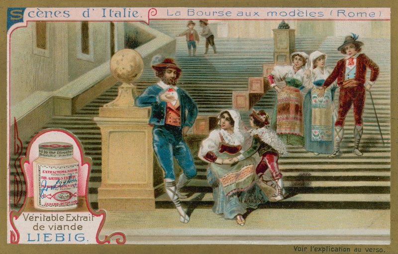Kunstnere modellerer på Spansketrappen i Roma av European School