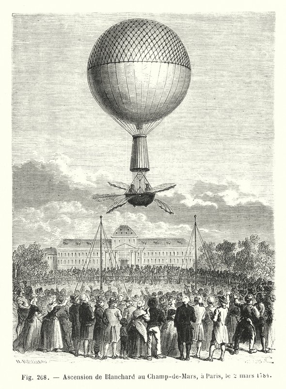 Oppstigning av Blanchard til Champ-de-Mars, i Paris, 2. mars 1784 av European School