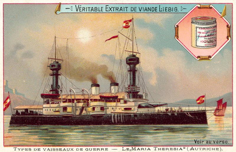 Østerriksk panserkrysser SMS Konigin Maria Theresia (chromolitho) av European School