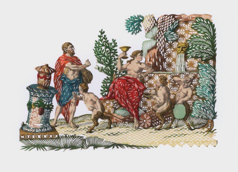 Bacchus og Ariadne (farget gravering) av European School