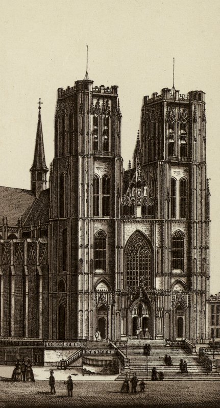 Bruxelles/Brussel: Church of Saints Michel and Gudule (litho) av European School