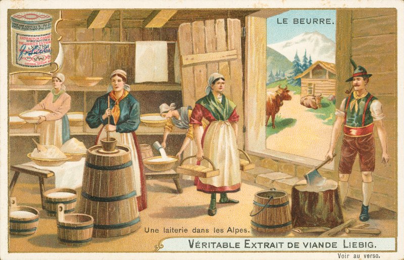 Smør, Liebig-kartong, tidlig på 1900-tallet (kromo) av European School