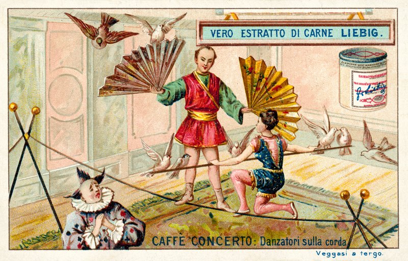 Caffe-konsert: tightrope dansere (chromolitho) av European School