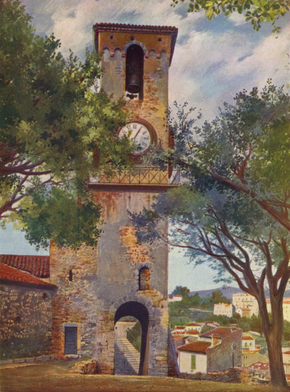 Cannes, Suquet-kirken (fargelitografi) av European School